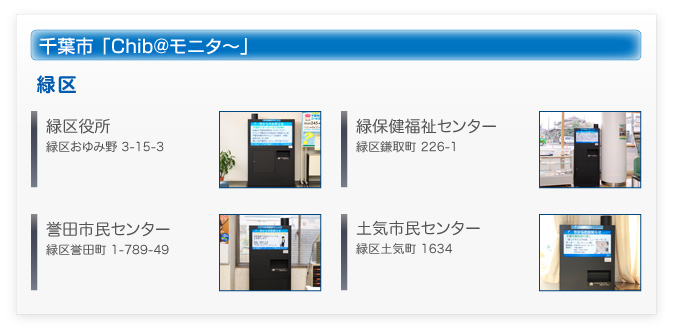 千葉市　Chib@（ちばっと）モニタ?　設置施設６　緑区役所、緑保健福祉センター、誉田市民センター、土気市民センター
